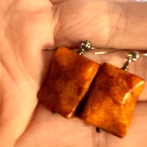 Sterling Silver Fossil Coral Dangle Earrings - Picture 6 of 9
